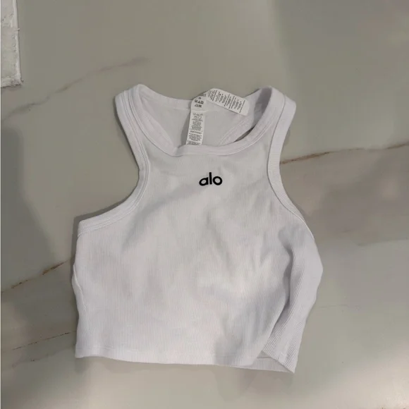 Alo Yoga Aspire White Ribbed Cropped Tank Top (S) Like New! - Picture 3 of 6